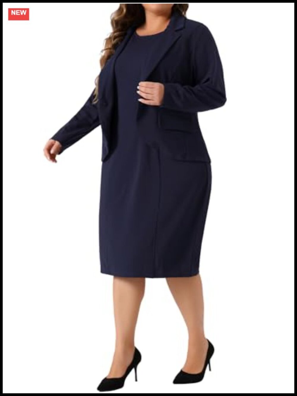 Plus Size Women's Two Piece Dress Suit Set Blazer & Sleeveless Dress Business
